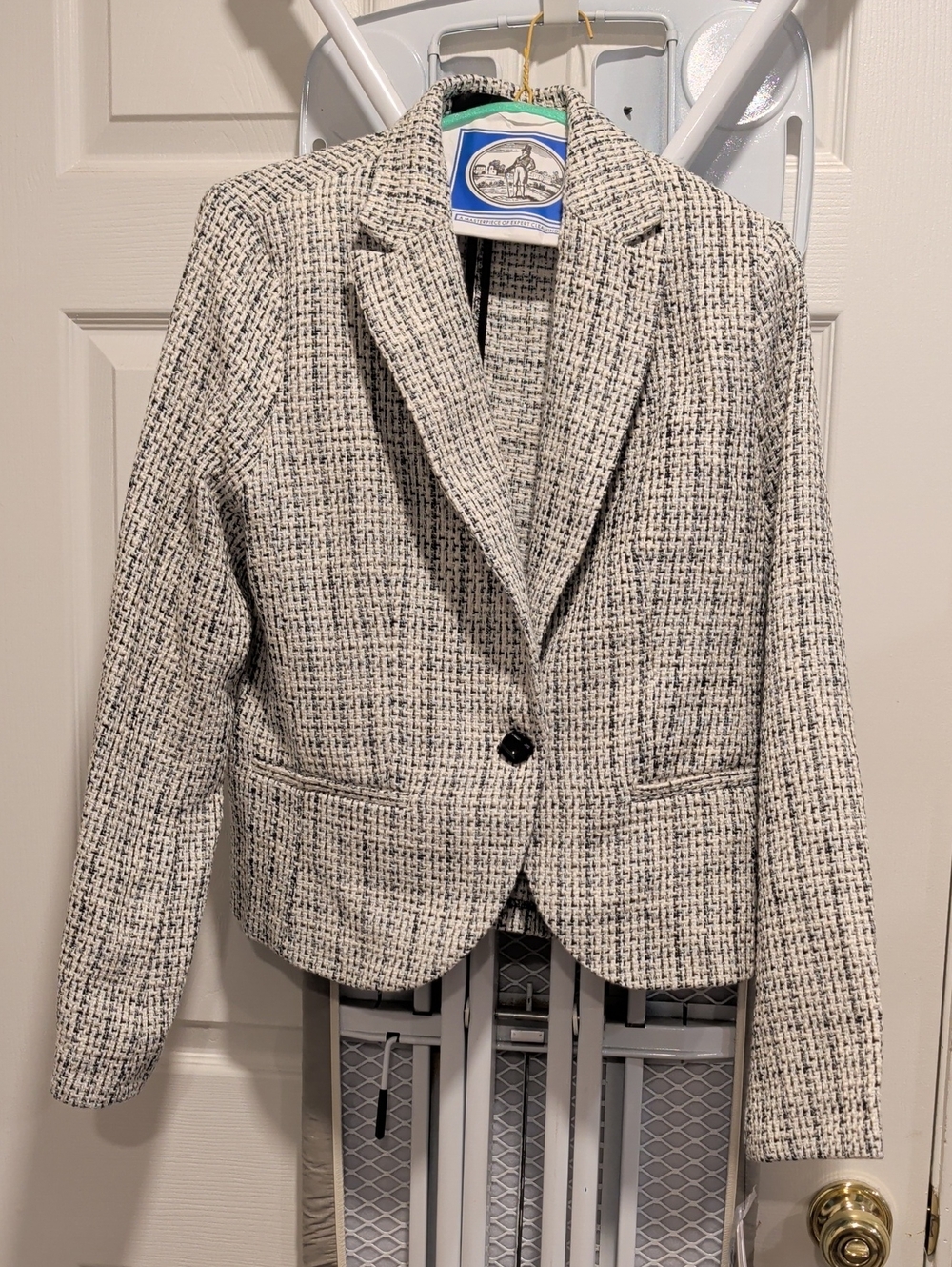 Amanda & Chelsea Cream and Black Tweed Single-Button Blazer NWT